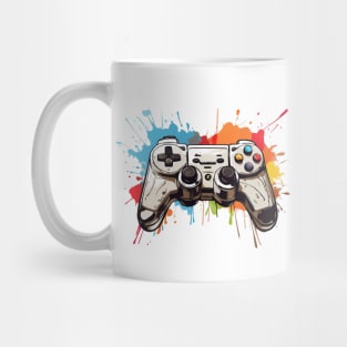 Retro game controller with painting splashes, gamer design Mug